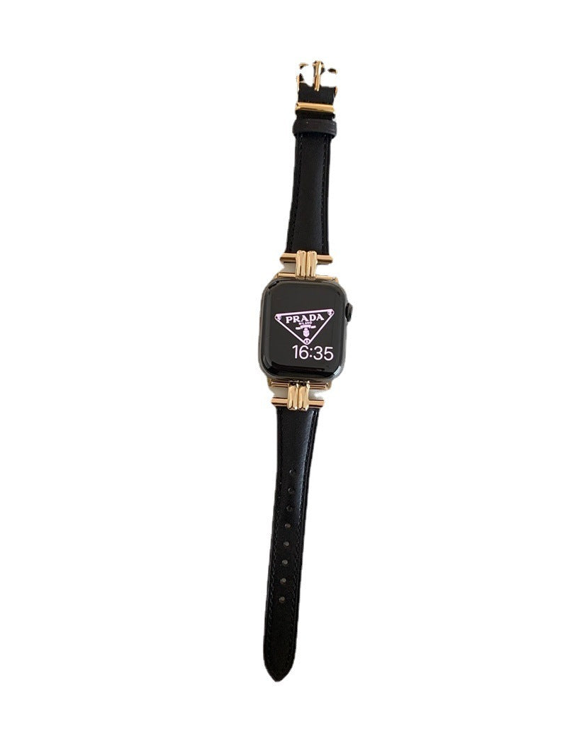 High-grade Classic Style Black Gold Series Applicable Watch Leather Metal Strap