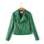 Ladies Lapel Diagonal Zipper Motorcycle Leather PU Jacket