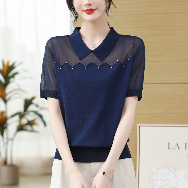 Summer Ice Silk Short Sleeve T-shirt Women