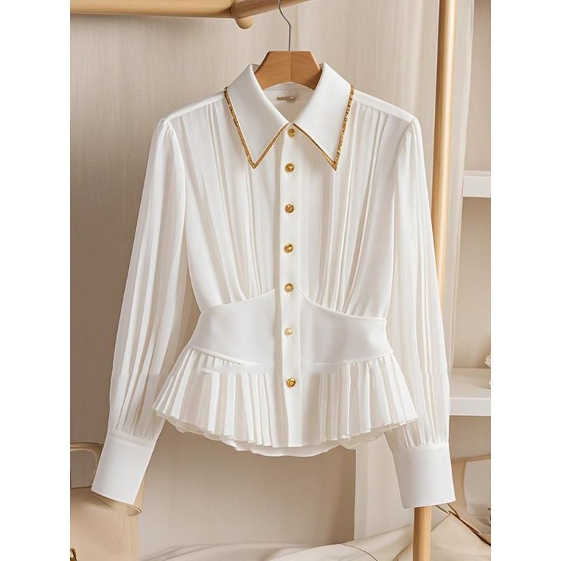 Special Interest Light Luxury High-grade Pleated Collar White Shirt