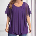 European And American Plus Size Women's Clothes New Belly-covering Slimming Loose Solid Color Short Sleeve