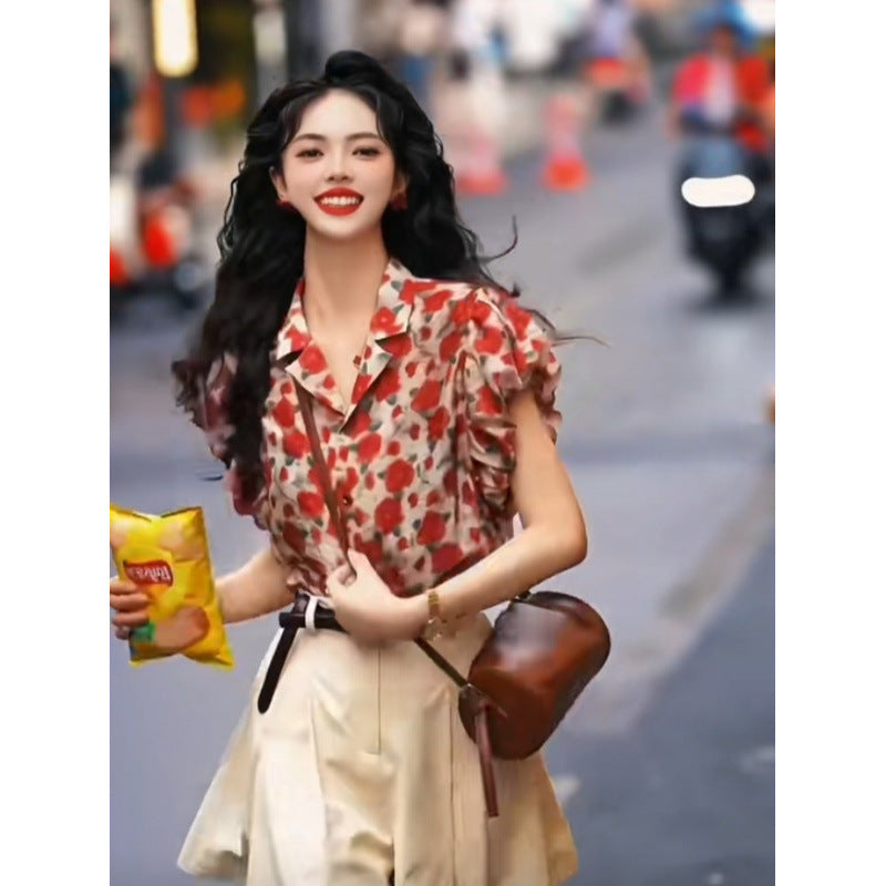 Hong Kong Style Retro Floral Shirt Summer Commute