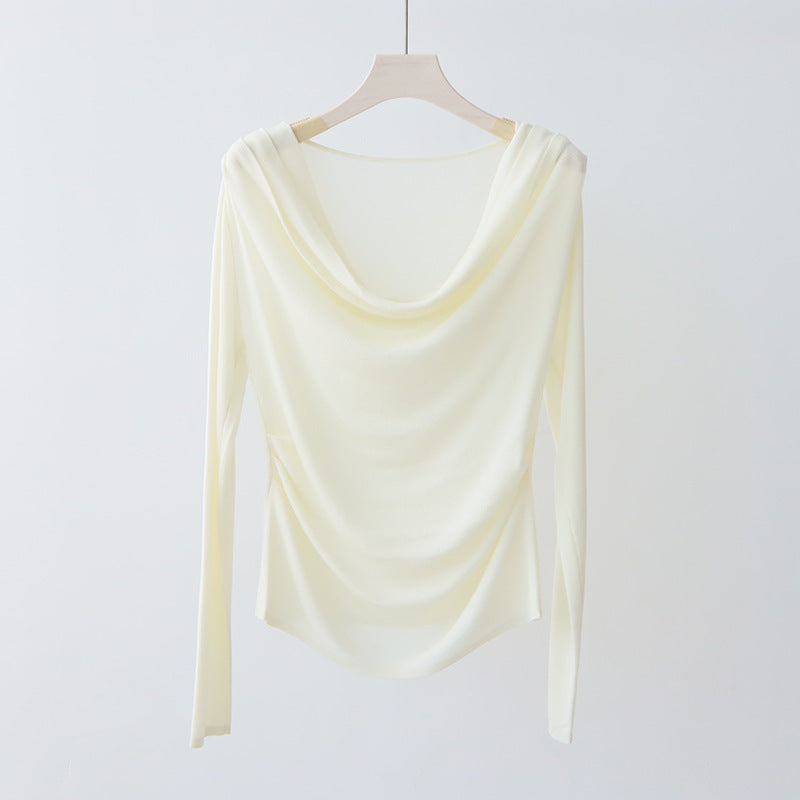 Tencel Blended Silk Long Sleeve Swing Collar Design High-grade Blouse