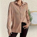 Fashionable Women's Plus Size Shirt With Fold-down Collar And Button Texture