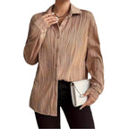 Fashionable Women's Plus Size Shirt With Fold-down Collar And Button Texture