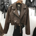 Women's Short Lace-up Motorcycle Pu Leather Jacket