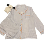 Yellow Plaid Long Sleeve Couple Simple Homewear Suit