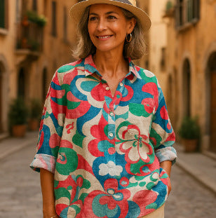 Loose Print Crew Neck Casual Plus Size Women's T-shirt