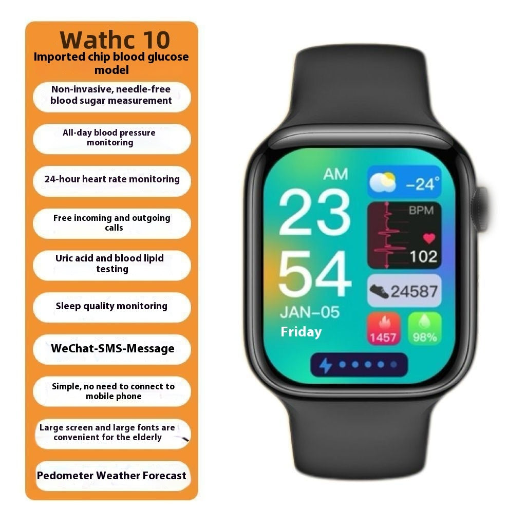 Needle-free Blood Sugar Testing Blood Pressure Smart Watch Uric Acid Heart Rate Bluetooth Calling