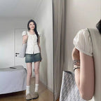 U-collar Shirt Women's Shoulder Slim-fit Short Puff Sleeve Shirt