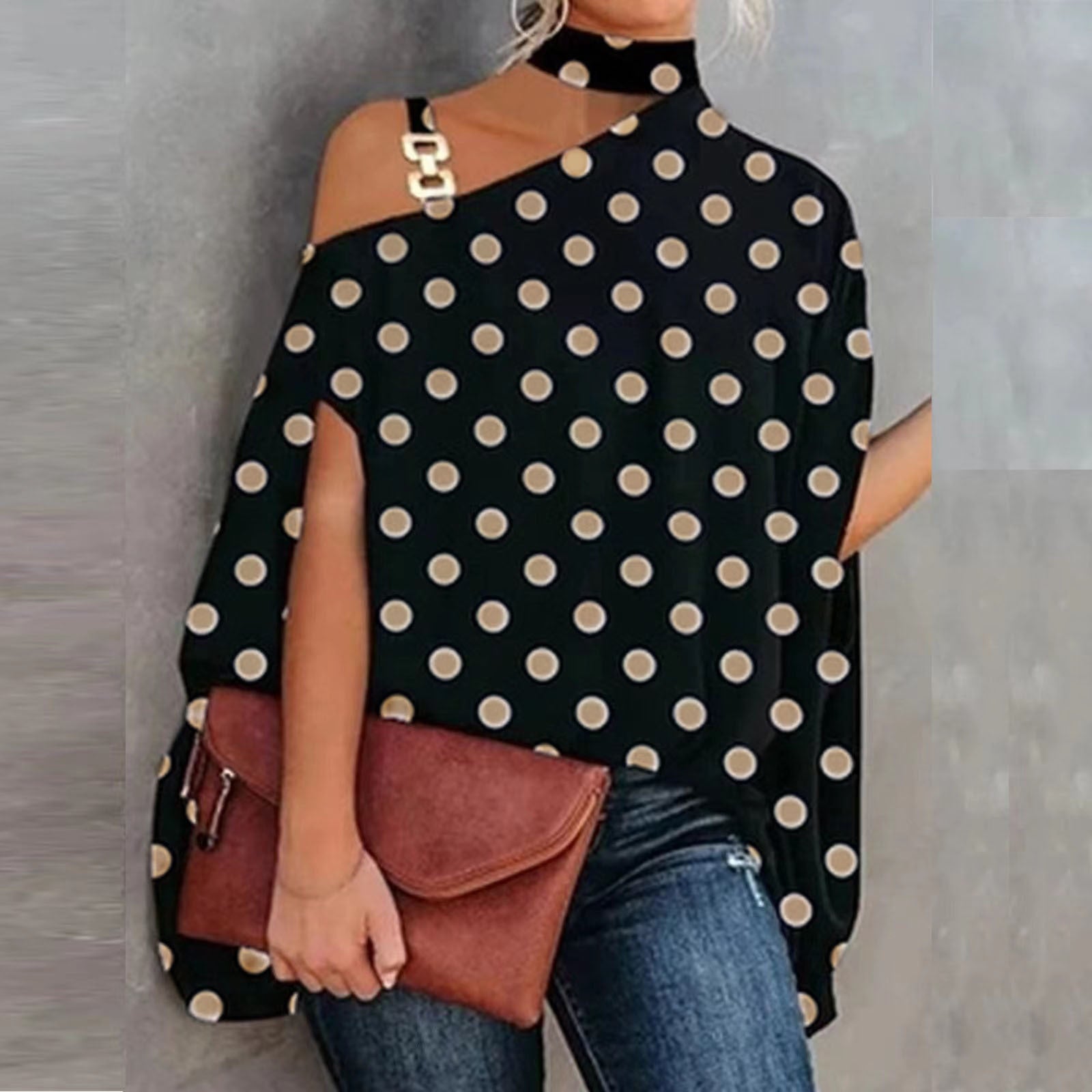 Wear Halter Shawl Printed Elegant Short Sleeve Bat Shirt