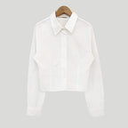 Waist-tight Slimming And Short Long-sleeved Shirt Women's Lapel Shirt