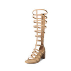 Nude High Heels Women's Summer Open Toed Hollow Thin High Tube Sandal Boots