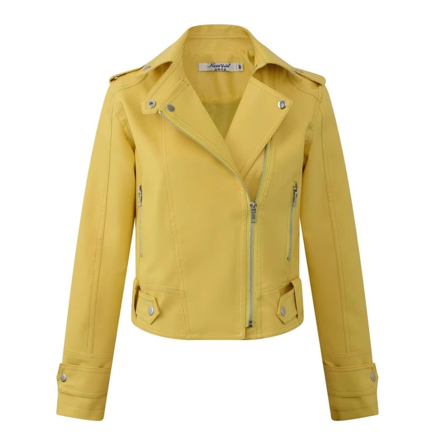 Women's Pu Motorcycle Leather Short Korean Slim Fit Plus Size